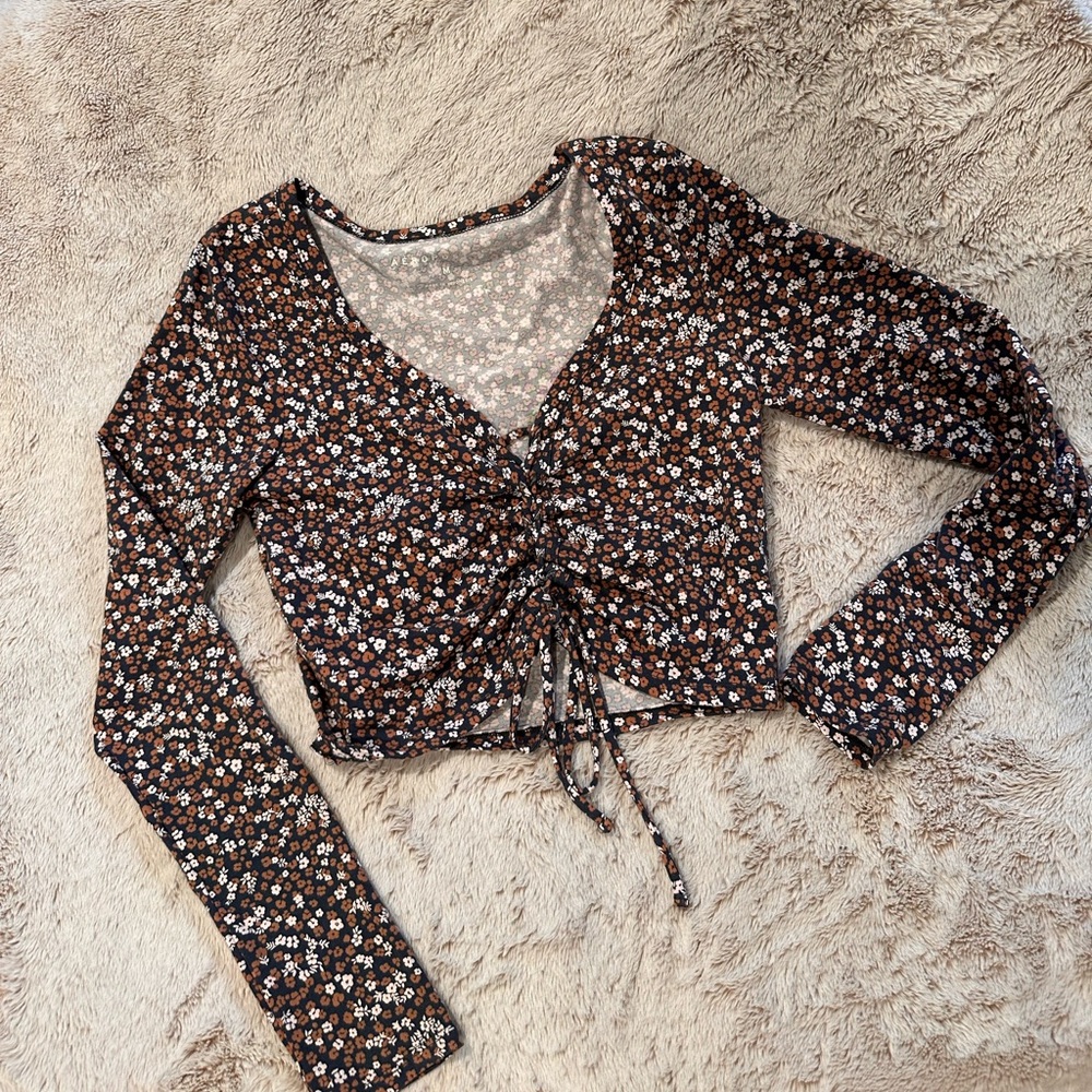 Aeropostale Floral Long Sleeve Crop Top